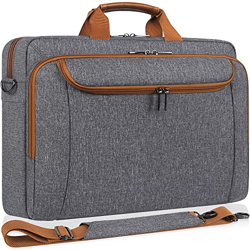 DOMISO 17 Zoll Wasserdicht Business Laptop Aktentasche mit großer Kapazität, Laptop Tasche Tragetasche Schultertasche Notebooktasche für 17-17.3 Laptop/Dell/Lenovo/Acer/HP/MSI,Grau&Braun
