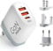 Chargeur USB C MANTO 65W 3-en-1 GaN, Chargeur Rapide avec PD & QC3.0, Adaptateur de Voyage avec Prises UK/US/EU pour MacBook, iPad, Téléphone, Galaxy, Ordinateurs Portables