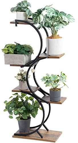 CHPHI Supporto per piante da interno a 6 livelli in ferro battuto Supporto per piante da interno verde Supporto per piante a più livelli Usa decorazioni per la casa per ufficio By Plant Stand Legno