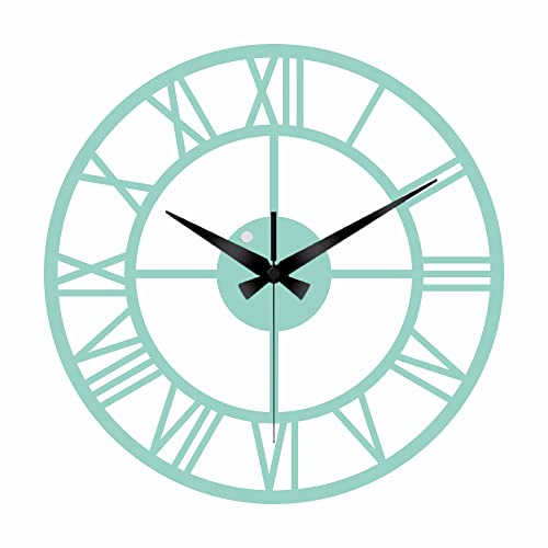 Aspira **Elegante Skelett-Metall-Wanduhr in Mintgrün– 2mm Stärke – Geräuschloser Betrieb, 40 cm Durchmesser, Schlafzimmer geeignet**