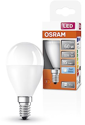 Osram LED Star Classic P60 LED Lampe für E14 Sockel, Tropfenform, FR, 806 Lumen, kaltweiß (4000K), Ersatz für herkömmliche 60W Glühbirnen, nicht dimmbar, 6er-Pack