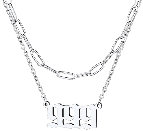 FindChic 999 Kette Silber Angel Nummer Anhänger Layering Halskette Damen Mädchen Edelstahl Engelszahl Necklace Freundschaftskette Nummerkette für Paar Ehepaar