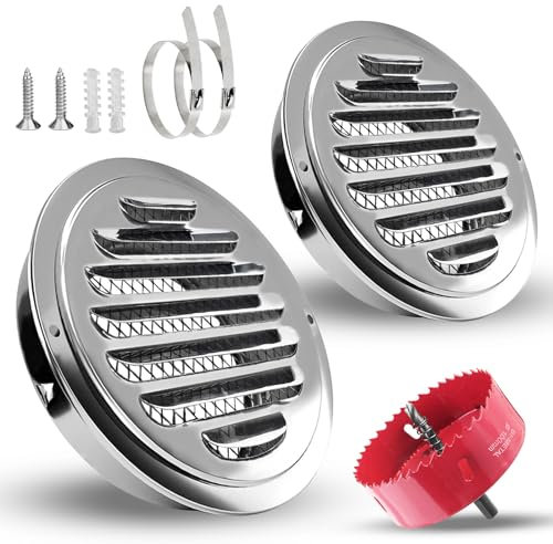 xianzhanEU 2 Stück Lüftungsgitter Rund, lüftungsgitter 100mm, mit Metall Lochbohrer und 2 Schlauchschelle Edelstahl Lnbegriffen, für Kitchen Cabinet Shower Room