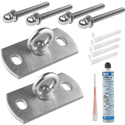 Pina DESIGN seit 1979-2er Set Sonnensegel Wandhalterung aus V2A Edelstahl - Profi Befestigung mit hoher Traglast für Mauerwerk & Holz (Mit Gewindestangen & Injektionsmörtel - für Voll- & Lochstein)