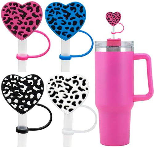 Stanley Cup Accessories 40oz 30oz Tumbler with Handle,Hot Pink Straw Toppers,Leopard Heart Straw Cover Cap for Stanley Cup, Straw Covers for Yeti,Birthday Valentines Day Gifts for Her Girls Women