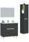duehome | Pack de Baño Completo, Módulo con Almacenaje + Espejo + Lavamanos y Columna Suspendida, Modelo Opera, Acabado en Antracita y Roble