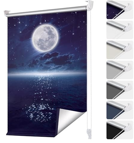 smartdemo Verdunklungsrollo ohne Bohren & mit Bohren, Blau B80 x H120cm (Stoffbreite 80 cm), Klemmrollo Fensterrollo Leuchtsterne und Mond Thermorollo Sonnenchutz, Klemmrollo rollos für Fenster