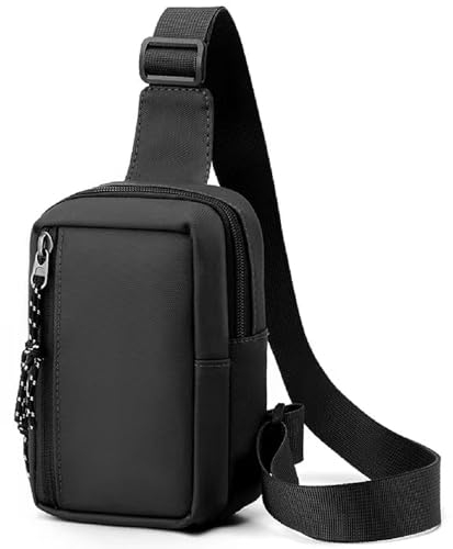 BarlouWay Sling Bag Brusttasche Klein Herren Damen Schultertasche Wasserdicht Schulter Umhängetasche Klein Crossbody Handytasche für Jungen und Mädchen die Outdoor Sportarten wandern (Schwarz 2)