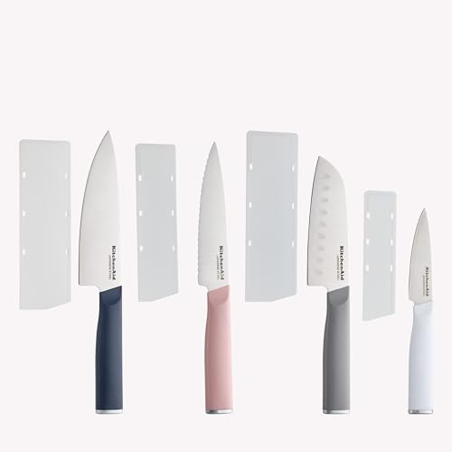 KitchenAid Juego de cuchillos de cocina afilados, hoja japonesa de acero inoxidable con alto contenido de carbono, 4 piezas, multicolor 5927