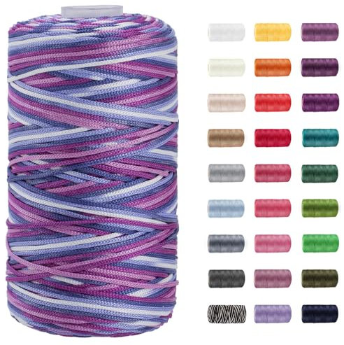 CAMAL Polypropylene Garn 1,5mm x 200m Häkelgarn für Taschen Makramee Garn für Handtasche Häkeln Polypropylene Yarn für Handwerk Wohndekorationen, Platzteller, Umhängetasche (Grau-Weiß-Violett)