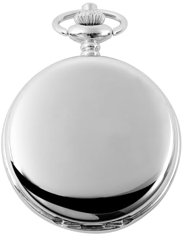 Excellanc Elegante Taschenuhr Glänzend Mechanisch Handaufzug + Kette und Clip Weiß Silber Analog Sprungdeckel 94000021001