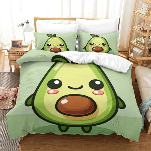 NNAWFJXG Avocado 3D Bettwäsche Obst-Muster Bettbezug-Set Mikrofaser, Reißverschluss Und Kissenbezug Für Schlafzimmer, 3 Teilig Sets Geeignet Für Erwachsene Und Kinder Single（140x200cm）