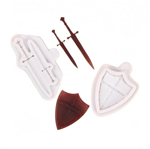 Moules À Fondants En Silicone Moule En Silicone Pour Chocolat, Bouclier D'Épée Antique, Décoration De Gâteau Fondant, Cuisson, 2 Pièces