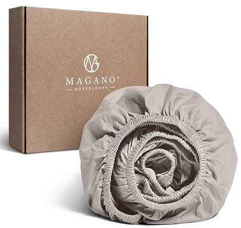 MAGANO® Luxus Spannbettlaken 200x220 Taupe | Bambus & Baumwolle Satin | 400 TC Premiumqualität | Hypoallergen & Thermoregulierend | Spannbetttuch Bettlaken 200x220cm | Beige