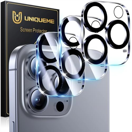 UniqueMe pour iPhone 16 Pro/iPhone 16 Pro Max Protection Camera Objectif - Ultra HD Caméra Protection, 9H Dureté, Ultra Résistant Film Verre Trempé, Facile à Installer-3 Pièces