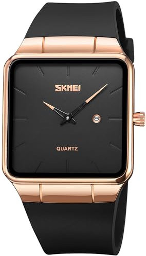 findtime Quadratische Uhren Herren Anlog Quarz Klassische Minimalistische Herrenuhr mit Datumsanzeige Schwarz