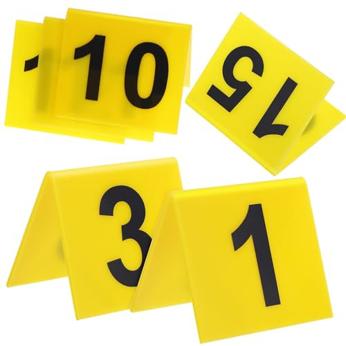 STOBAZA 15 Stück Beweismarker Detektiv-Szenenmarkierungen Nummern-Id Zelte Bankett-Tisch Nummernschilder Detektivspiel Morde Mystery-Party-Dekorationen Gelb