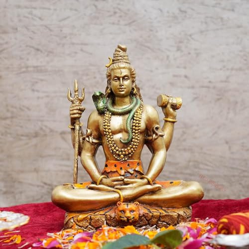 Lord Shiva Statue, Segen, Idol-Skulptur, Murti, dekorativ für Zuhause, Schlafzimmer, Pooja, Zimmer, Büro, Tischdekoration und Geschenkartikel (20 cm x 17 cm, mehrfarbig) (Harz)