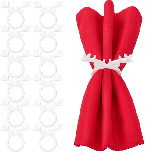 MWOOT 12 Stück Weihnachten Serviettenringe, Rentier Serviettenringe Holz für Weihnachten Hochzeit Urlaub Abendessen Party Bankett Tischdekoration, Geweih Napkin Ring Dekoration Zubehör