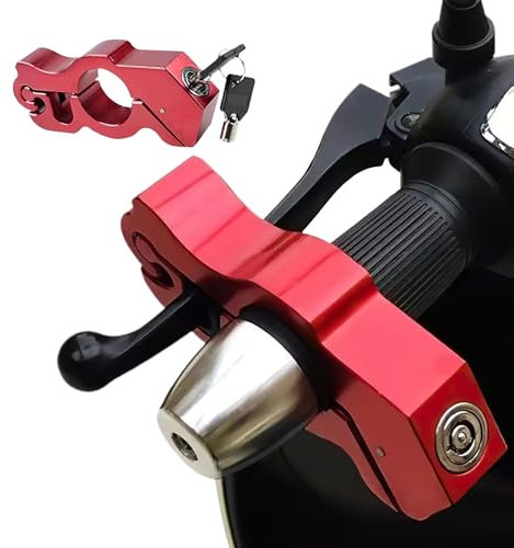 Universal Motorcycle Handlebar Lock, High Security Motorbike Lock for Front Brake and Clutch, Anti-Theft Grip Lock for Scooters, ATVs, and Dirt Bikes, Red