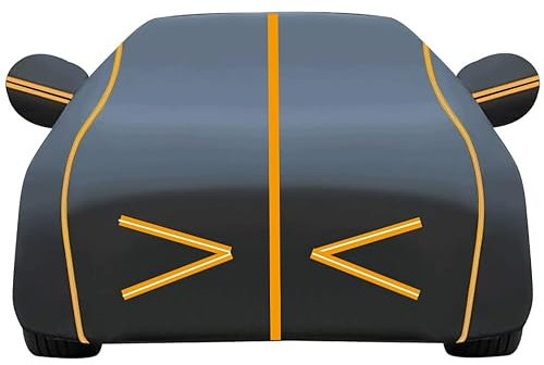 YWUANNMGAZ Abdeckplane Auto Hagelschutz für Volkswagen Polo Voiture, Autogarage Abdeckung Outdoor Wasserdicht, Für Atmungsaktiv, Regen, Staub, Sonne, UV-Schutz Bei Jedem Wetter(Black Orange)