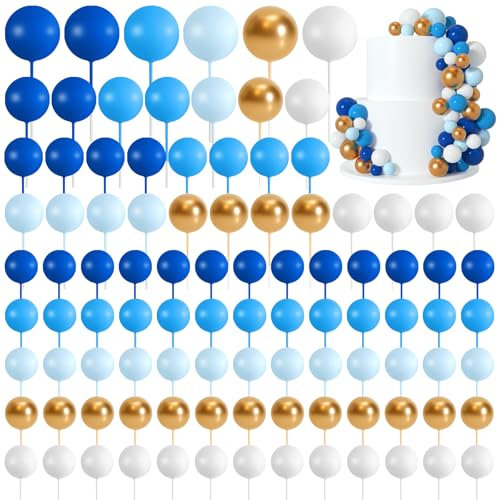 Morcheiong 114 Pcs Cake Balls Decorations Balloon Cake Topper Cake Insert Topper Foam Cake Topper Balls Cake Picks for Cake Decorations Birthday Party Wedding Anniversary (Blue Series)