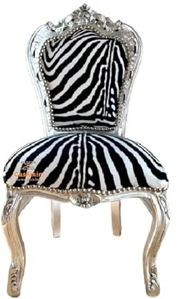 CasAmin Home & Living Accent Fransk barock stol rokoko stil matsal nostalgisk look zebra look silverfinish