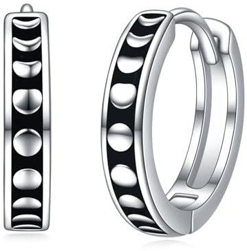 POPLYKE Moon Phase Black Hoop Ohrringe für Herren Sterling Silber Moon Hoop Ohrringe für Damen Herren Ohrringe