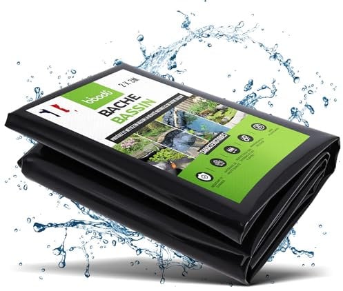 BIBODU Bache Bassin 2M x 3M - Couleur Noire | Bache Bassin Exterieur de Haute Performance - Épaisseur 0.2mm | Bache Bassin HDPE Parfaite pour Les Bassins, Fontaines, Jardins et Cascades