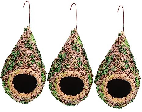 Kisangel 3pcs Straw Simulated Bird's Nest Artificial Bird House Decorative for Garden