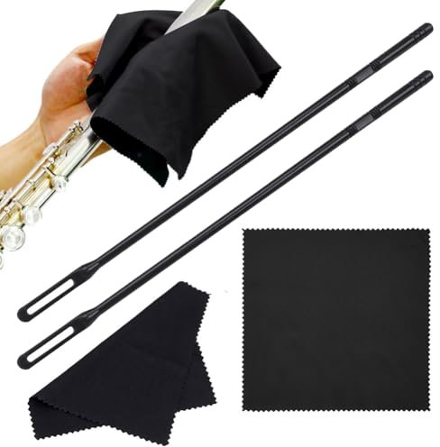 Reinigungsset für Querflöte,Flöten-Reinigungsset,Flöten-Reinigungsstab,Flöten Reinigungstücher,Flöten-Reinigungsstäbchen,Zur Innen- und Außenreinigung von Instrumenten,2 Reinigungsstab+2 Reinigungstuc