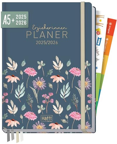Häfft® Erzieher-Planer 2025/2026 A5 + Flying Flowers Hardcover Kita-Planer mit 1 Woche auf 2 Seiten für Organisation, Motivation und Inspiration, Erzieher-Kalender - nachhaltig & klimafreundlich