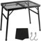 lalago 60x40cm Table de Camping Réglable en Hauteur 27/56cm, Petite Table de Bar Pliante avec Filet de Bureau, Table Portable Multifonctions, Table de Tapissier Alu Noir pour Pique-Nique Barbecue
