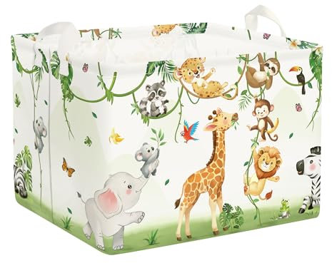 HUUMONSS Grande Cesta Porta Biancheria Bambino Giraffa Elefanti Pieghevole Cestini Portaoggetti Giocattoli Vestiti per Camera da Letto, Bianco,36L
