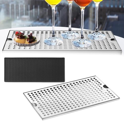 Mocoli Bac D'éGouttement, Tapis D'éGouttage éVier INOX 30x17,5 Cm Bac D'éGouttage De BièRe avec Tapis De SéChage en PVC pour Restaurants Bars Cuisines