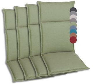 GO-DE Textil Bequeme und attraktive Polsterauflagen für Hochlehner-, Mittellehner- und Niederlehner-Gartenstühle (4er-Set, Uni Grün, Hochlehner)