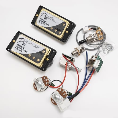 ProBucker Alnico Humbucker-Tonabnehmer für Gibson Les Paul Pickups, Hals- und Steg-Tonabnehmer mit 4 Kern-Schnellverbindungsklemmen, 2V2T Kabelbaum, Push-Pull-Upgrade (Schwarzgold)