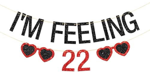 Banner mit der Aufschrift I'm Feeling 55.9 cm – Partygirlande für Erwachsene zum 22. Geburtstag – Prost bis 22 Jahre Musik 22 Jahre Musik 22 Zeichen Geburtstag Party Dekorationen – Schwarz Rot