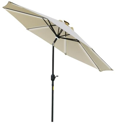 Outsunny Ombrellone da Giardino Inclinabile 2.7x2.7m con Luci LED, Pannello Solare, Ombrellone da Esterno a 8 Stecche, in Metallo, Poliestere 180g/㎡, per Cortile Balcone Terrazzo, Crema
