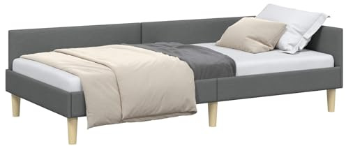 vidaXL Corner Bed Frame Other with Headboard Dark grey 90 x 200 cm, Contemporary Corner Bed Frame, Adjustable Headboard, Durable Polyester Material, Space Saving Stylish Bedding Solution