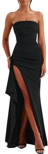 JYIXXZX Vestito Donna Sexy Vestito Lungo Spacco Senza Maniche Elegante Maxi Abiti Senza Spalline Aderente Slim Abito da Sera Bodycon Tubino per Feste Cocktail Party Club Cerimonia Discoteca