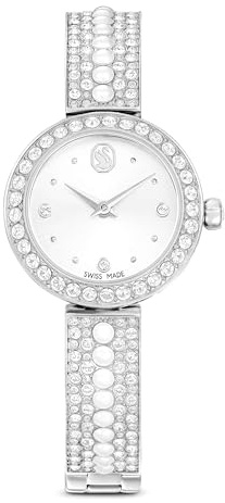 Swarovski Matrix Pearl Bangle Uhr, Schweizer Produktion, Kristallarmband, Weiß, Edelstahl