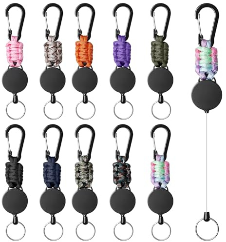 10 Stücke Schlüsselanhänger Ausziehbar, Einziehbarer Schlüsselband Ausziehbar mit 60cm Stahldrahtseil, Ausziehbarer Schlüsselanhänger in 10 Farben, Ausweishalter mit Karabiner für Outdoor und Alltag