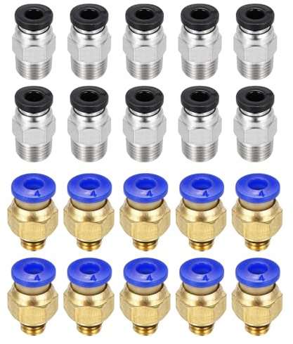 QUARKZMAN 20 Stk Pneumatische Fittings PC4-M6/M10 Push To Connect Pneumatische Rohrverbinder Gerade Durch Fittings Für 3D Drucker 2x4mm Rohre Blau/Schwarz