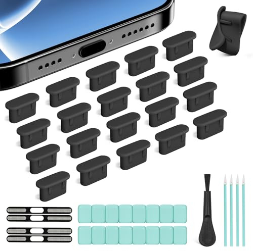 joremx 20 Pcs USB-C/Type-C Staubschutz Silikon(Schwarz) | 4-in-1-Set(USB C Schutzkappe & Reinigungsknete), für iPhone 17/16/15/Air Series und Laptop Ladebuchse Schutz Zubehör