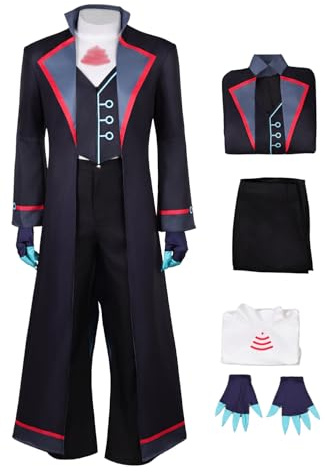 Yulefly Vox Kostüm Anime Cosplay Hazbin Hotel Vox Schwarz Mantel Anzug Handschuhe Set Halloween Karneval XXL
