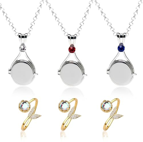 Katyjun H2O Kette 3 teiliges Halsketten und Ring Set für Rollenspiele H20 Plötzlich Meerjungfrau Locket Necklace Mit Feiner Verarbeitung Zinklegierung für Haltbarkeit