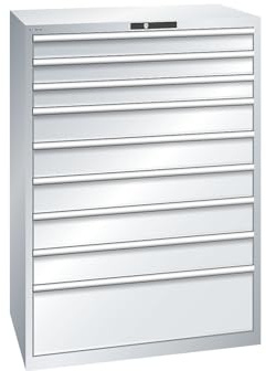 kaiserkraft | ESD-Schubladenschrank | BxTxH 1023 x 725 x 1450 mm | 9 Schubladen | Traglast 75 kg / 1 x 300 mm mit 200 kg | lichtgrau