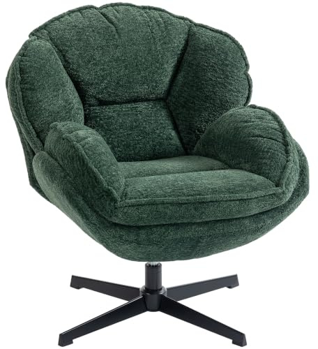 HOMCOM Modern Wingback Accent Chair Velvet Swivel Armchair Dark Green | Four-Star Base, S-Springs, Bedroom, Living Room, Study