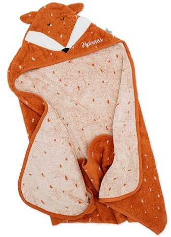 wunderwunsch TRIXIE Kapuzenhandtuch mit Name, Babyhandtuch, Fuchs | Handtuch für Baby personalisiert, großes Kapuzenbadetuch aus Baumwolle, Kinder Badetuch Junge und Mädchen bestickt